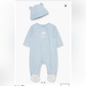 Little Me Blue Bear Footie & Hat Set